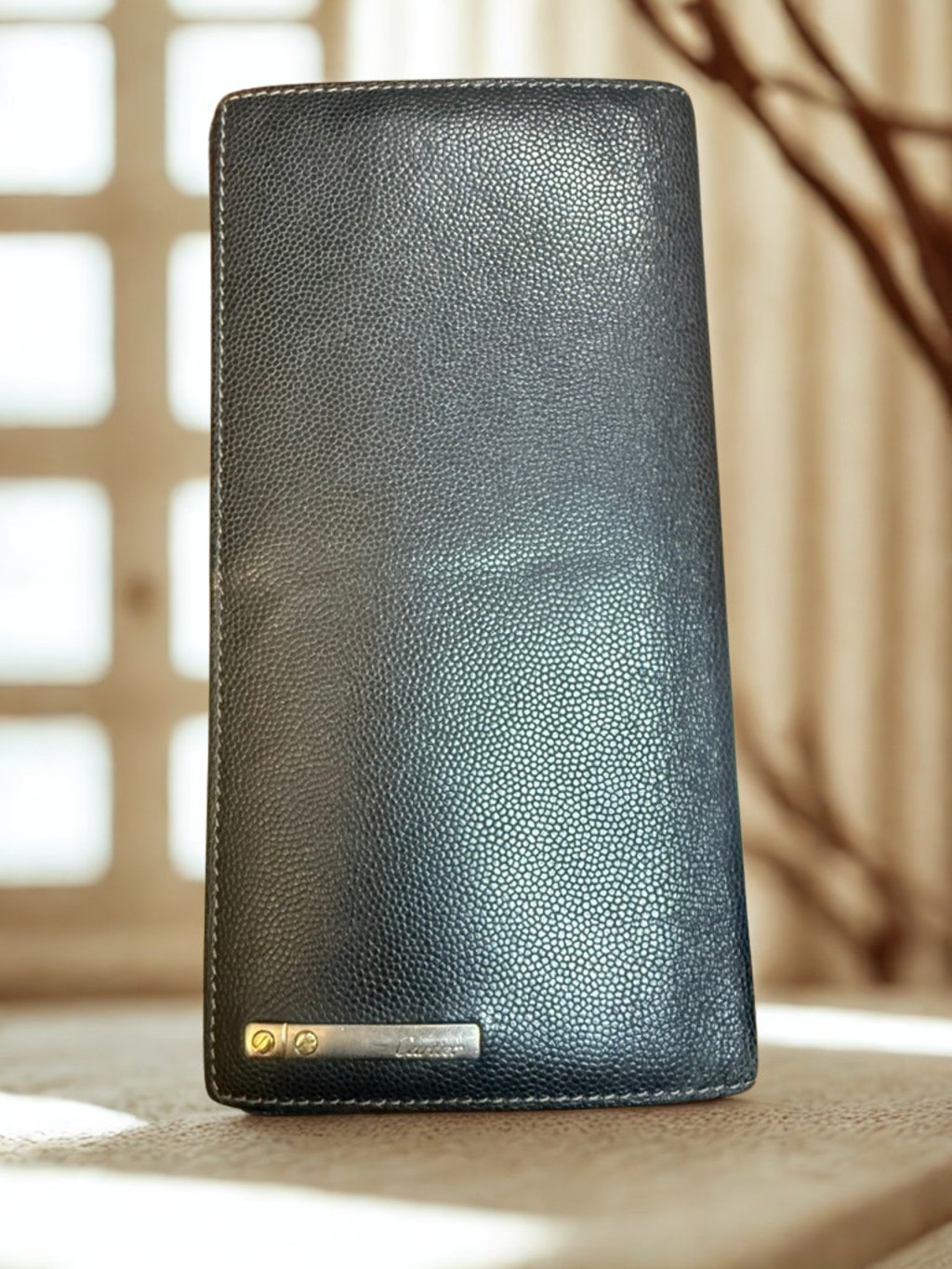 Cartier Santos Long Bifold Wallet Black Pebbled Leather